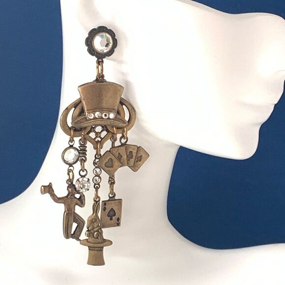 Banana Bob Magic theme ox gold large 80’s chandelier earrings pierced. - Picture 1 of 7